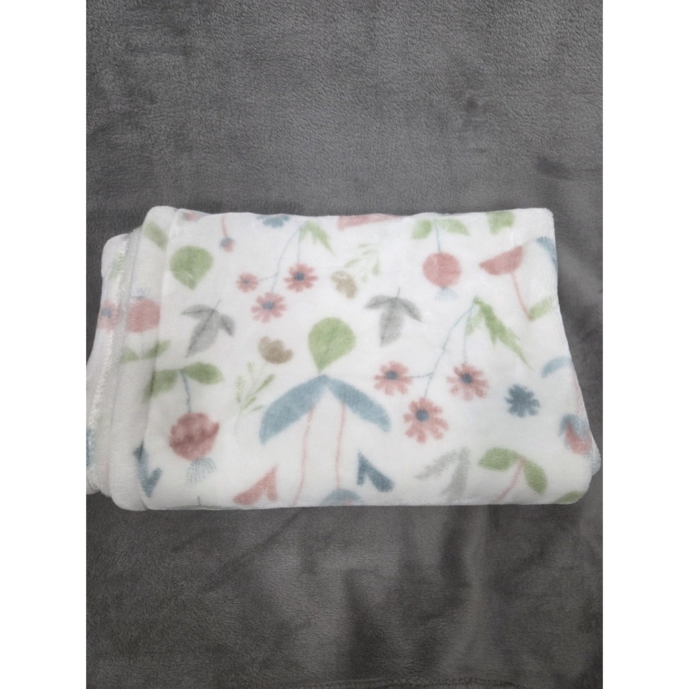 Mon Lapin Cream Florals‎ Flowers Baby Blanket Lovey SOFT White 29x42
